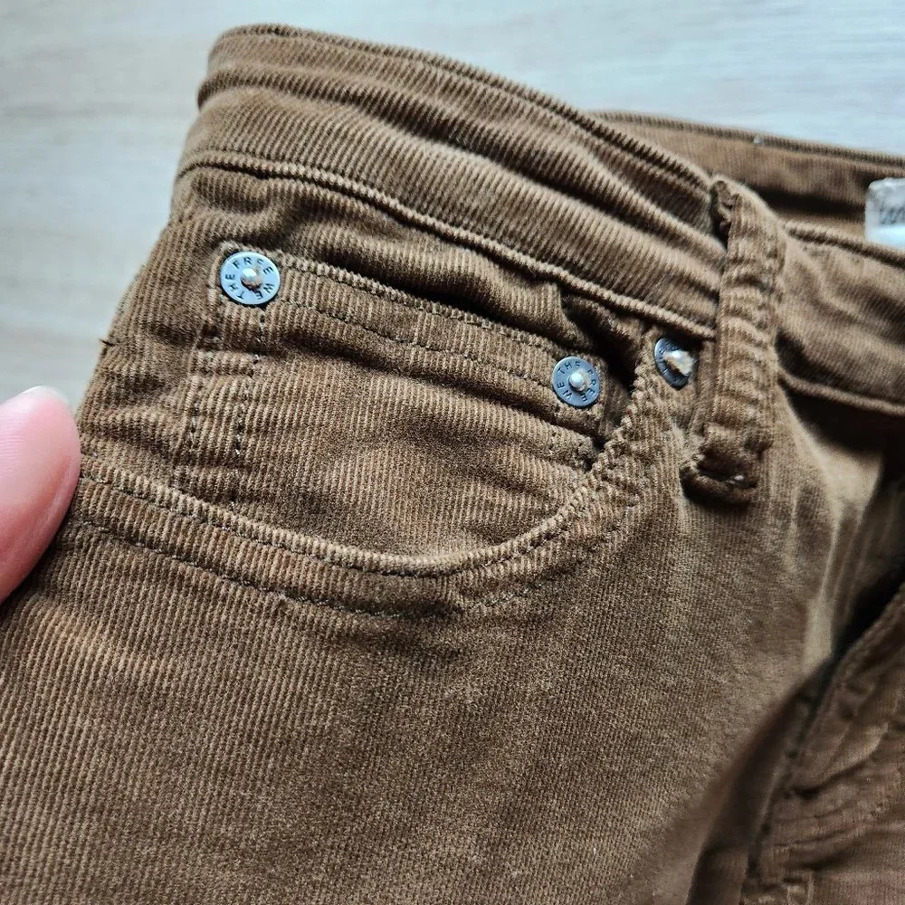 We The Free Corduroy Flare Pants Raw Hem 5-Pocket Stretch Zip Brown - Picture 5 of 10